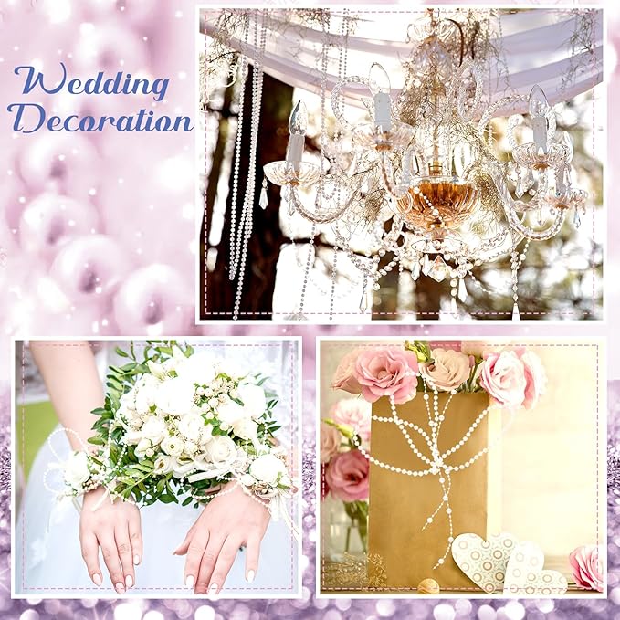 Bonuci 3 Rolls 66 Feet Pearls String Garland Faux Pearl Garland Spool Roll Strand Decoration Artificial Beads Chain Trim for Crafting String of Flowers Valentine Wedding Party(Beige,6mm)