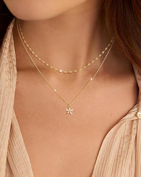 Cubic Zirconia Necklace, Dainty 14k Gold Plated Diamond Necklaces For Women Choker Necklace Simple Gold Plated CZ Jewelry Necklaces for Women Trendy Gifts