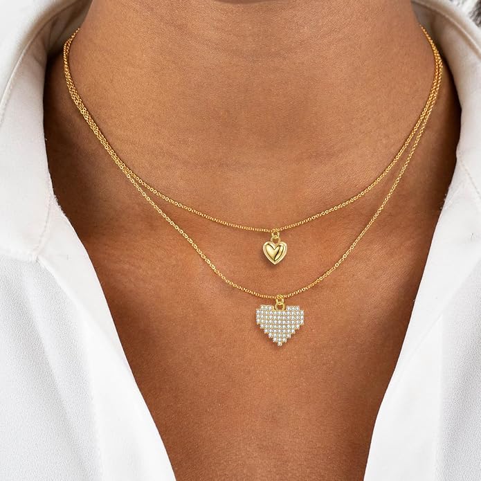 Copper Alloy 14K Gold Plated | 14K Platinum Plated Necklace for Women Double Layer Pendant Necklace Fashionable Multi-Layer Jewelry