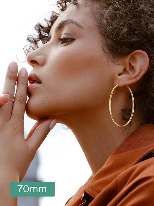 ChicSilver Hypoallergenic 925 Sterling Silver Hoop Earrings for Women, Lightweight Large Gold Plated Hoop Earrings, Endless Hoops Huggie Earrings 15/20/30/50/70MM