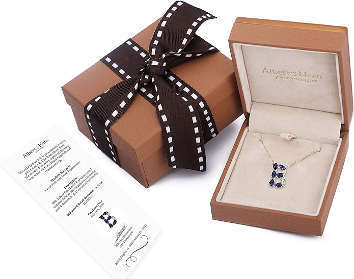Albert Hern Blue Sapphire Initial Necklace With Diamonds & 18K Gold Chain | Irresistible Letter Pendants Jewelry | Perfect Valentine’s Day, Anniversary & Birthday Gift