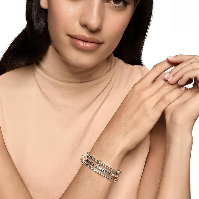 Musishiyu Gold Bracelets for Women Stacking Bangle - 18K Mixed Metal Tri-Color Rolling Interlocking Bands, Cubic Zirconia Fidget Anxiety Jewelry, Valentine's Galentine's Day Gifts (Love, Loyalty, Friendship)