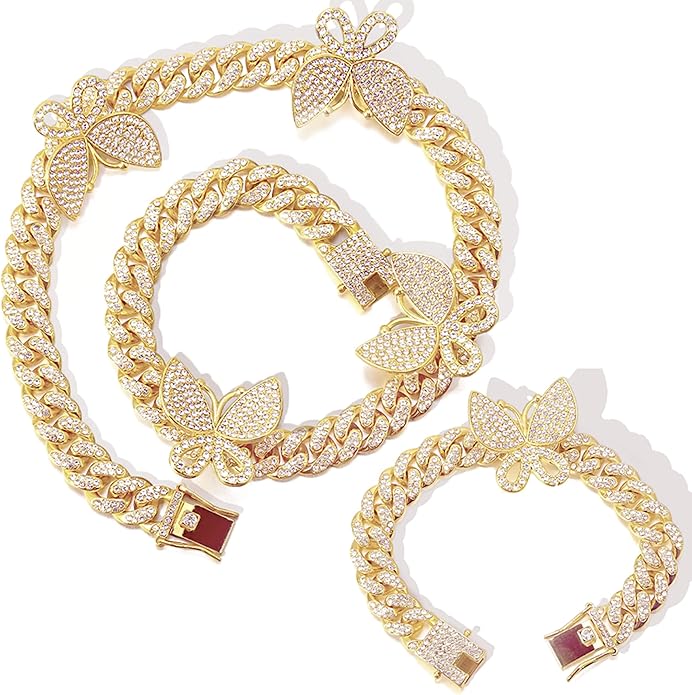 EMESLY Miami Cuban Link Chain 14K Gold Plated Necklace (16, 18, 20, 22, 24, 30 Inches Length); Hip Hop Bracelet (8" Length) for Men & Women; Perfect Iced Out Bling Jewelry Gift