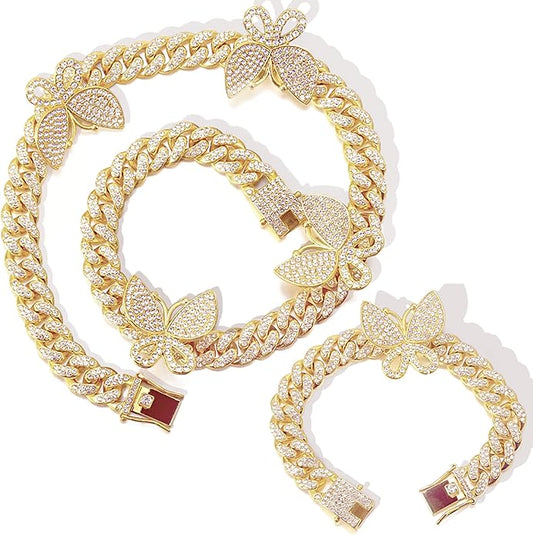 EMESLY Miami Cuban Link Chain 14K Gold Plated Necklace (16, 18, 20, 22, 24, 30 Inches Length); Hip Hop Bracelet (8" Length) for Men & Women; Perfect Iced Out Bling Jewelry Gift