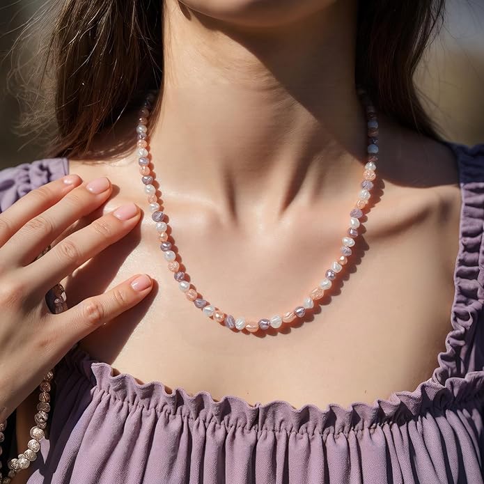 Natural Pearls Choker Necklace for Women Freshwater Baroque Pearl Strand Necklace Chain Cultured Baroque Pearl 18K Gold Plated & S925 Sterling Silver Clasp Choker