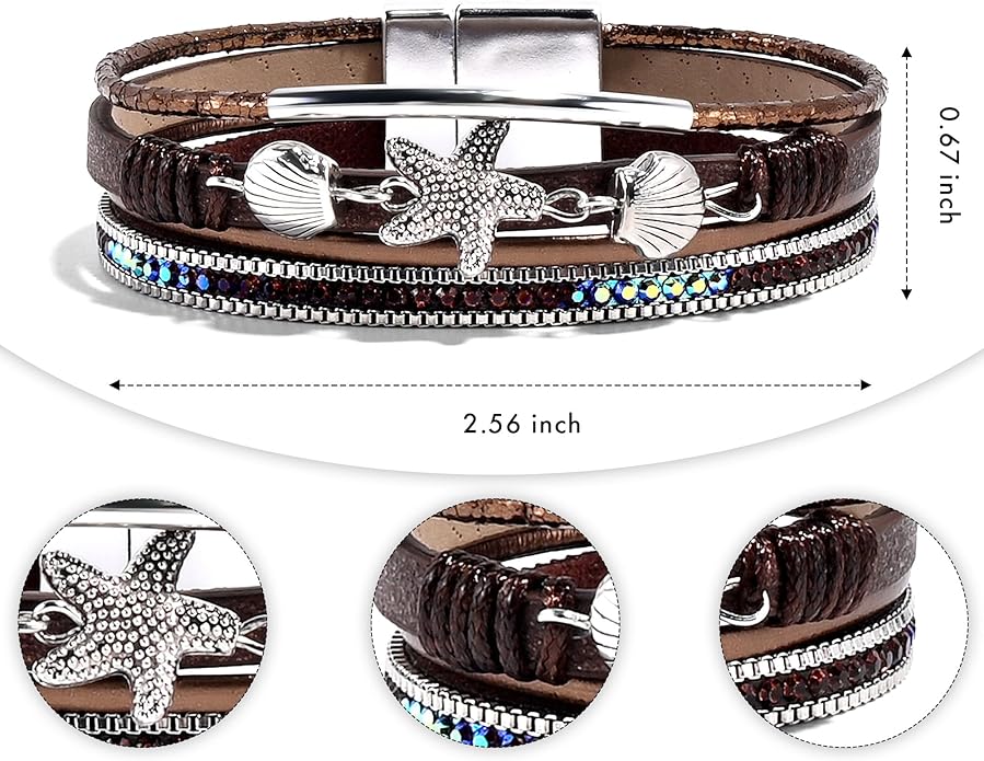 VIBILIA Boho Leather Wrap Bracelets for Women Multi-Layer Bracelets with Strong Clasp Jewelry for Women