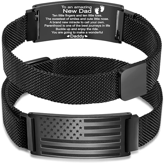 Bracelet for Men/Husband/Uncle/Bonus Dad/New Dad/Papa/Stepdad,American Flag Bracelet Fathers Day Valentines Christmas Jewelry Gifts,Adjustable Size