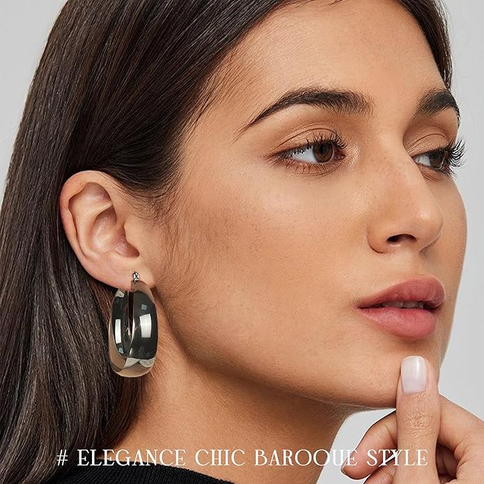 EXGOX Gold Hoop Earrings for Women Sterling Silver Post Hoops Earrings for Women Wide Thick Silver Hoop Earrings Hypoallergenic Lightweight 14k Real Gold Plated Hoop Large Earrings (25/30/40/50MM)