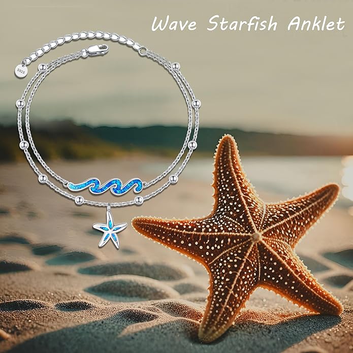 YFN Wave Anklet 925 Sterling Silver Ocean Wave Layered Ankle Bracelet Wave Beach Jewelry for Women Gifts