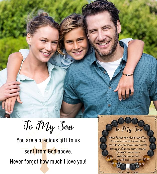 TONY & SANDY Cross Bracelet Men Cool Valentines Day Gifts for Him Teen Boys Son Grandson Nephew, Birthday Easter Christmas Gifts for Teen Boys Adults Men