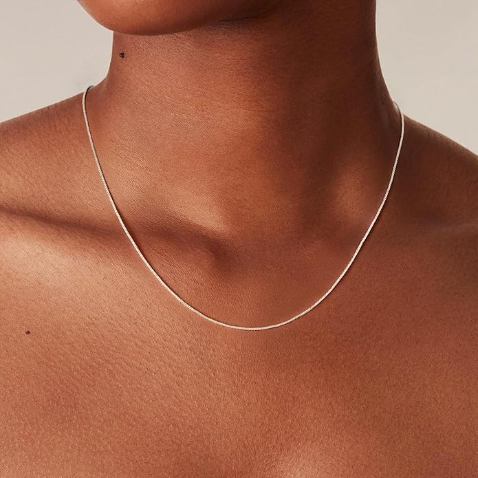 S925 Sterling Silver Box Chain Necklace for Women - 0.8mm Sterling Silver Box Chain Necklace Thick Sturdy Colourfast Chain Necklaces Jewelery for Women 16/18/20/22 Inch