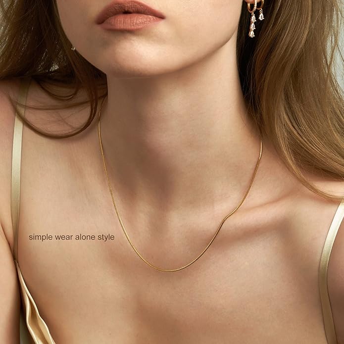 Freekiss Herringbone Necklace for Women,Dainty Gold Necklace,14k Gold Plated Snake,Gold Chain Choker Necklaces,Simple Gold Layered Necklaces,Gold Jewelry Gift for Women