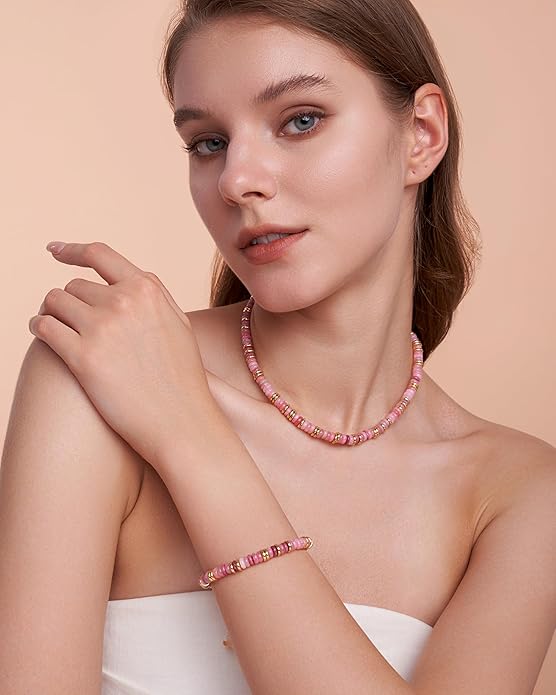 Colorful 18K Gold Plated Bracelets for Women, Stack Bangle Beaded Stone Jewelry Accessories Set for Woman, Trendy Fashion Jewelry Gifts