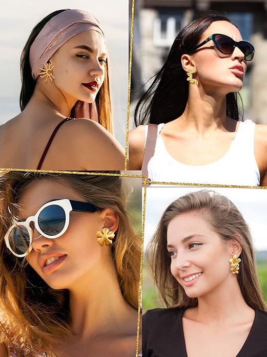 Glenmal 6 Pair Gold Statement Earrings for Women Large Gold Geometric Earrings Woven Twisted Leaf Earring Jewelry Gift