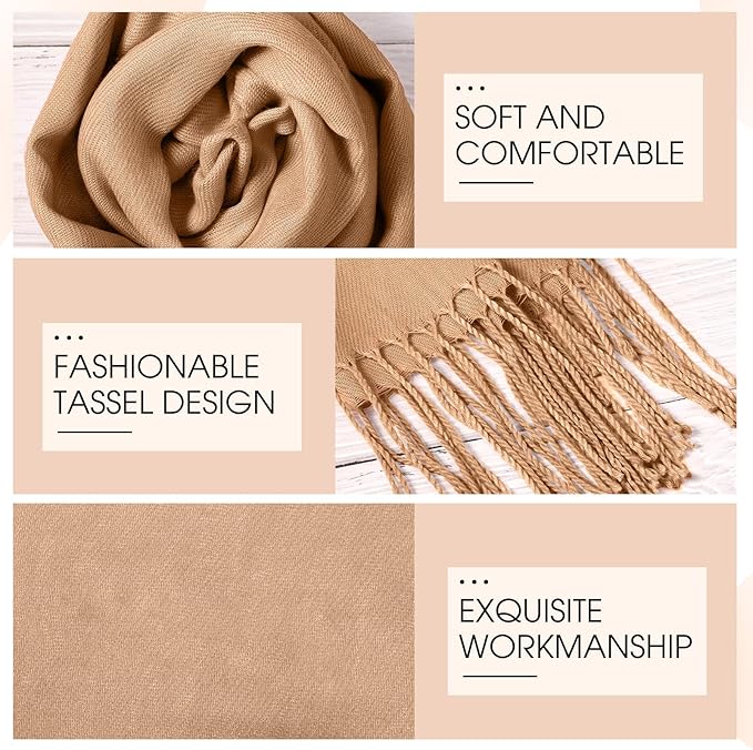 Suhine 8 Pcs Winter Scarves Bulk for Women Lightweight Blanket Scarf with Tassel Edge Pashmina Shawl for Women Men
