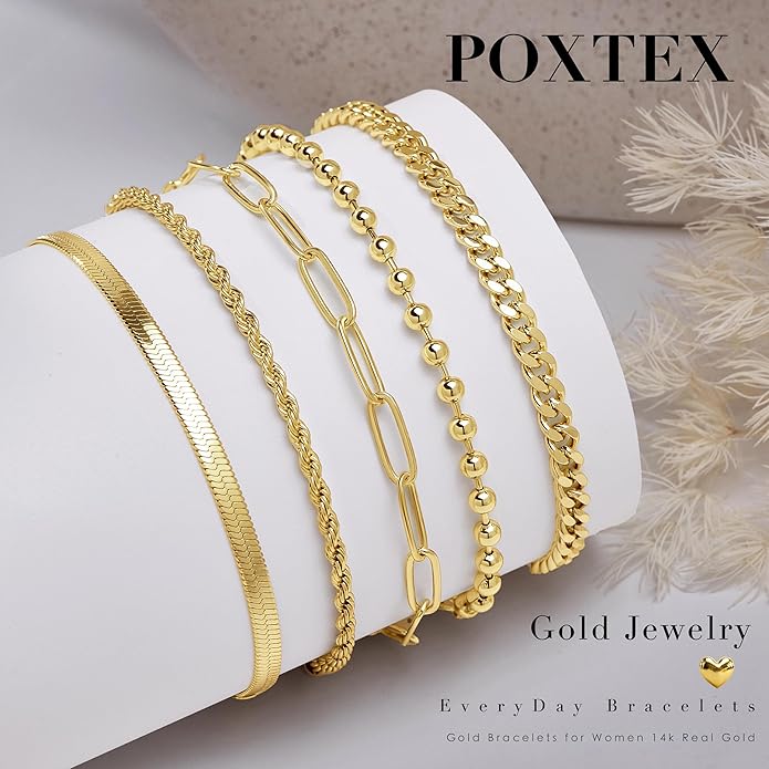 Gold Bracelets for Women Non Tainish,Dainty Bracelets Stack for Women Trendy, Gold Plated Cuff Bracelets Stack With Beaded Cuban Paperclip Snake Rope Bangle Hand Chain Jewelry Gifts for Women