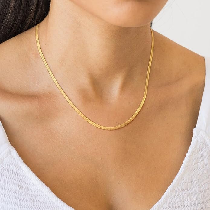 CHESKY Gold Necklace for Women-14K Gold Plated/Sterling Silver Plated Snake Chain Necklace Dainty Simple Chunky Herringbone Necklace Choker Necklaces Jewelry for Women