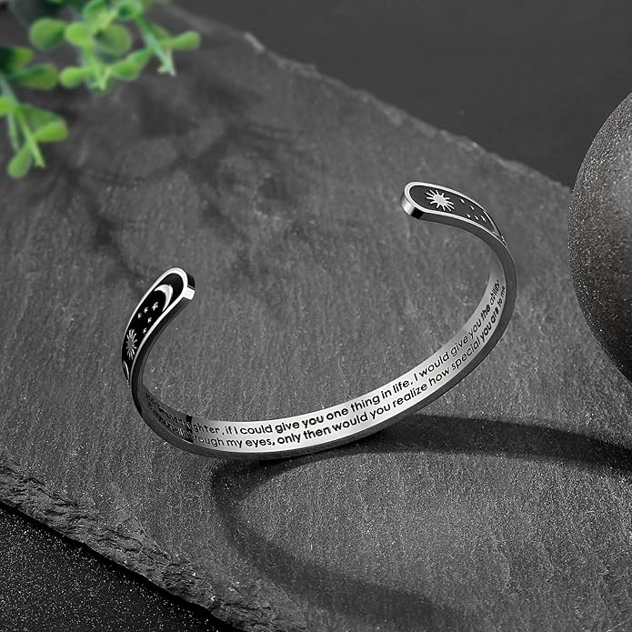 TONY & SANDY Inspirational Bracelets for Women Teen Girls Personalized Gifts for Daughter Granddaughter Mom Sister Friends Stainless Steel Engraved Cuff Birthday Easter Christmas