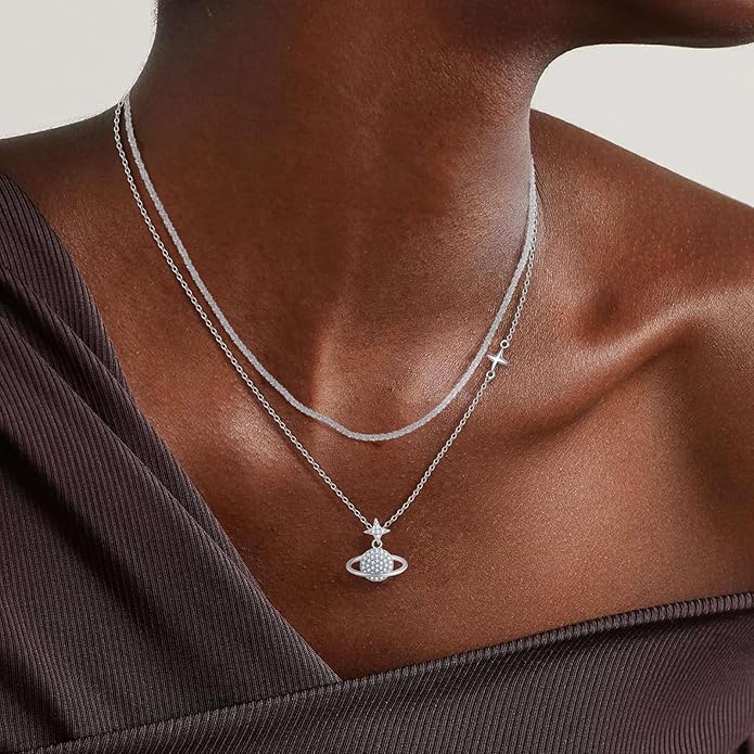 Copper Alloy 14K Gold Plated | 14K Platinum Plated Necklace for Women Double Layer Pendant Necklace Fashionable Multi-Layer Jewelry