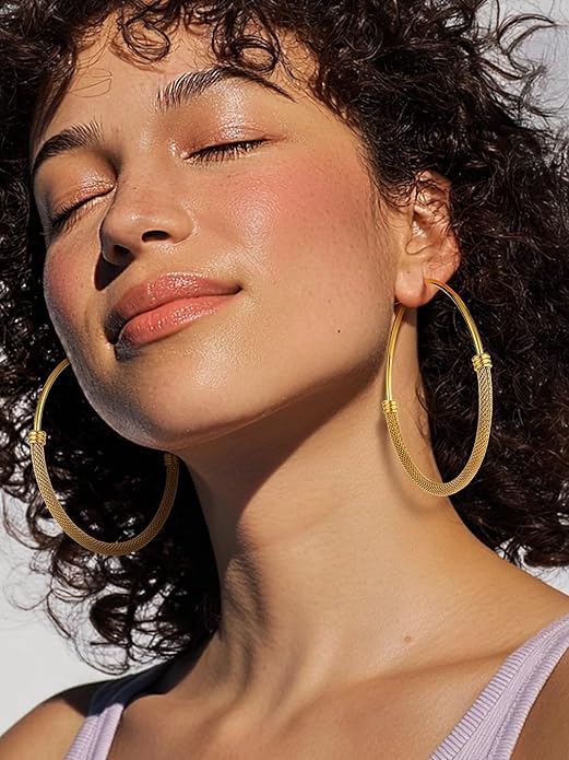 PROSTEEL 30/40/60/80/100mm Chunky Hoop Earrings For Women Gold Plated/Black Stainless Steel Hoops Earrings Statement Jewelry