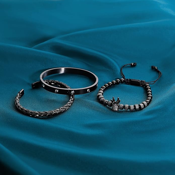 WFYOU 3PCS Stainless Steel Bracelets for Men Gold Roman Numeral Bangle Bracelet Twisted Cable Bracelet Adjustable Cuff Bracelet Mens Luxury Jewelry Bracelets Gifts