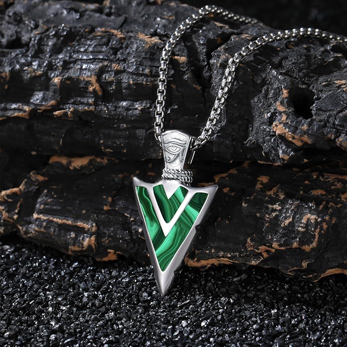 Suiknsn Arrowhead Necklace for Men Women 925 Sterling Silver Turquoise Malachite Celtic/Eye of Horus/Viking Arrow Pendant Amulet Jewelry Gifts Native American Necklace