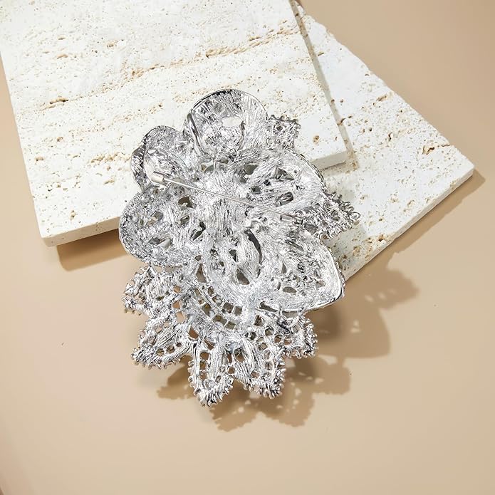 YOQUCOL Cubic Zirconia Big Brooch Pin for Women Badge Flower Lapel Large Pin Scarves Shawl Clip Clothes Decoration
