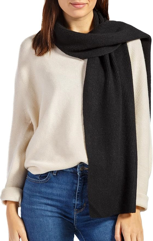 Fishers Finery Women's 100% Cashmere Ribbed Knit Winter Scarf | Black Label Box
