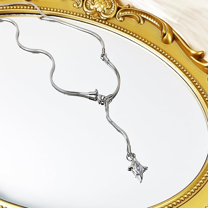 Irregular Y2k Long Y-shaped Necklace with Zircon Inlaid Sparkling Brick Tassel Pendant Double-Layer Chain High-end Fashion Accessory Women's