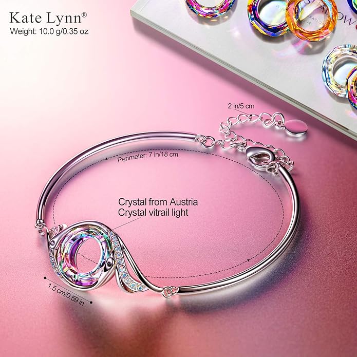 Kate Lynn "Rise From the Ashes" Phoenix Bracelet Made with Crystals from Austria, Adjustable Bangle Bracelet for Women 7"+2", Packaged with Jewelry Box, Birthday Gift for Women, Symbol of Luck and Renewal