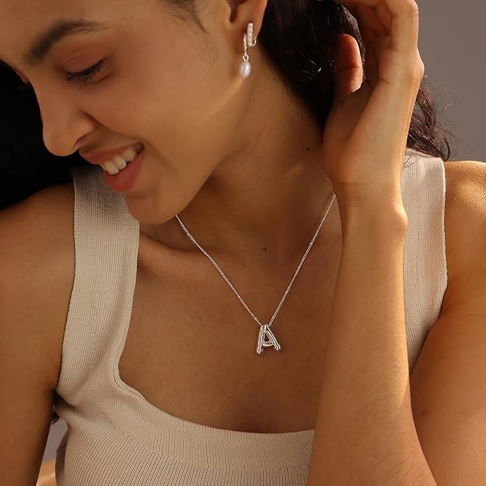 Initial Necklaces for Women, 14k Gold Plated Bubble Letter Necklace Chunky Gold Necklace Dainty Charm Initial Necklaces for Women Trendy Custom Preppy Stocking Stuff Necklace Christmas Gifts