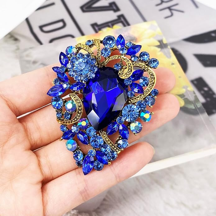 LAXPICOL Women's Vintage Austrian Crystal Elegant Flower Teardrop Brooch Gold Tone