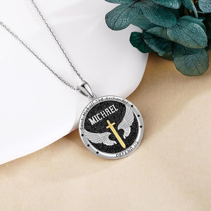 YAFEINI Archangel Michael Necklace For Women Men 925 Sterling Silver Vintage St Michael Pendant Necklace Jewelry With Gifts Box
