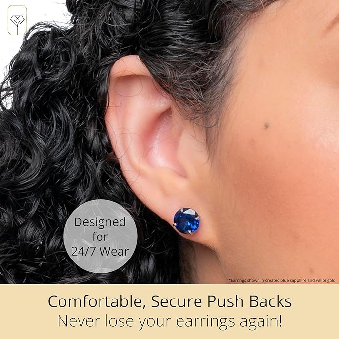 14k Gold Large Round Stud Earrings for Women | 9mm Birthstone Earrings | Gemstone Earrings for Women | Gemstone Stud Earrings for Women by MAX + STONE