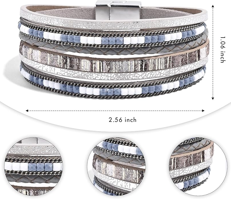 VIBILIA Boho Leather Wrap Bracelets for Women Multi-Layer Bracelets with Strong Clasp Jewelry for Women