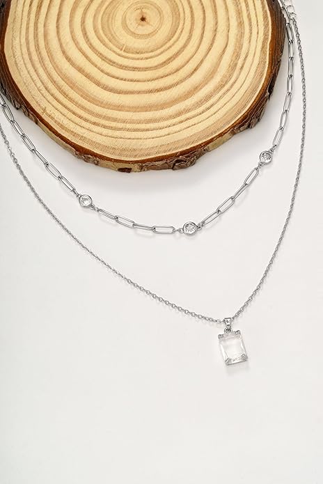 Gold Layered Pendant Necklaces for Women 14k Gold Plated Crystal Choker Necklace Paperclip Rhinestone Necklace Party Prom Jewelry