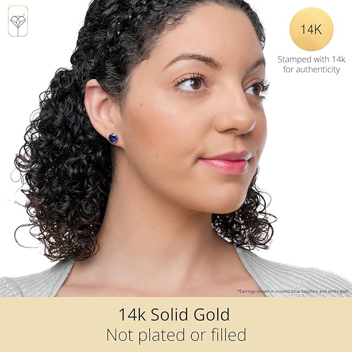 14k Gold Large Round Stud Earrings for Women | 9mm Birthstone Earrings | Gemstone Earrings for Women | Gemstone Stud Earrings for Women by MAX + STONE