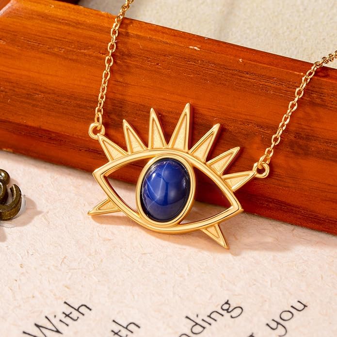 Evil Eye Necklace for Women Star Sapphire Evil Eye Jewelry Pendant with 18+2 Inch Silver Chain Women's Protection Pendant Necklace