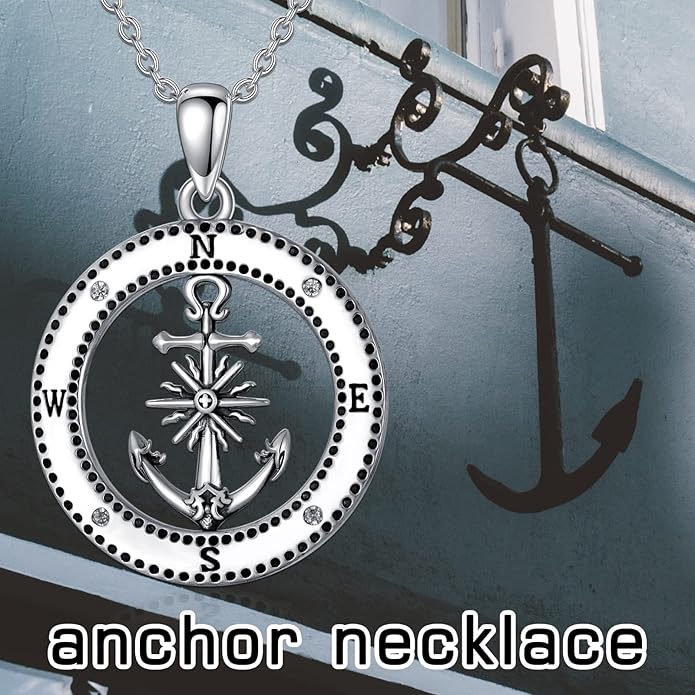 MEIDERBO Anchor Necklace for Men Women 925 Sterling Silver Earth/Swordfish/Trident/Compass Pendant Nautical Jewelry for Birthday Christmas