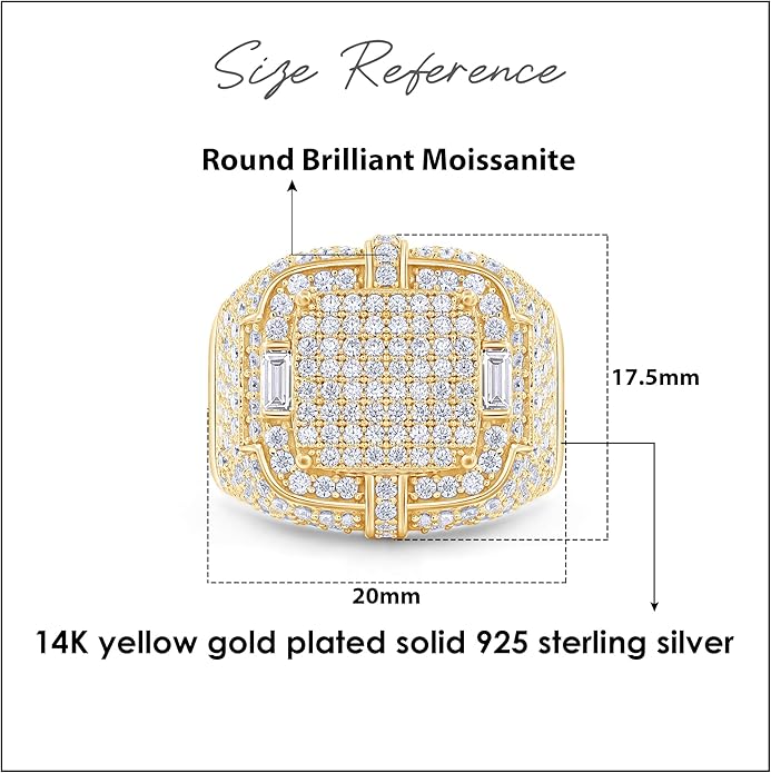 Wedding Anniversary Ring For Men's Baguette & Round Cut Lab Created Moissanite & Lab Grown Diamond Square Frame In 925 Sterling Silver 10K & 14K Solid Gold Jewelry 1.90 Cttw