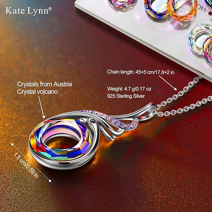 Kate Lynn "Rise From the Ashes Phoenix Necklace Made with Crystals from Austria, 18"+2" Necklace, Packaged with Jewelry Box, Birthday Gift for Women, Symbol of Luck and Renewal