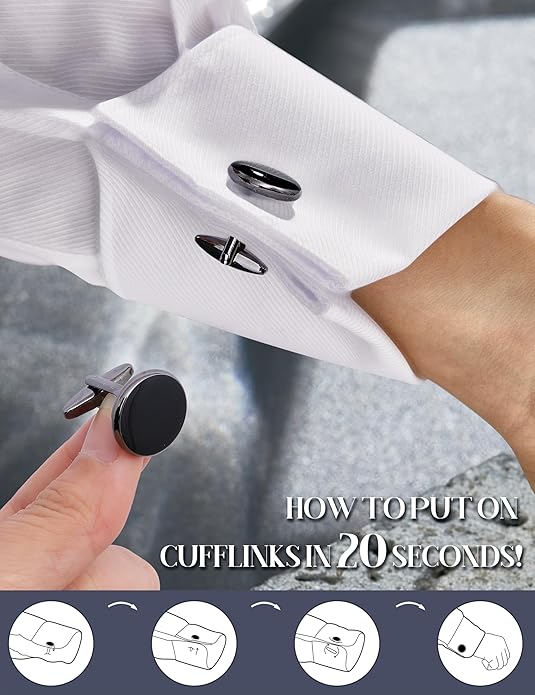 FIBO STEEL Cufflinks for Men Classic Black Cufflink Set Unique Round Square Rectangle Cuff Links for Business Shirt Formal Wedding Tuxedo Groom Suit Accessories Men Present