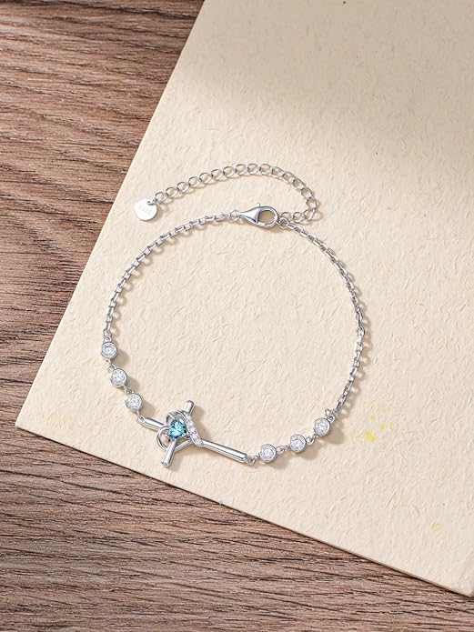 Cross Birthstone Charm Link Bracelet 925 Sterling Silver Cross Bracelet with 12 Months Birthstone Religious Christian Jewelry Gifts for Women Mom Her,Chain Length 7"+2" Extend
