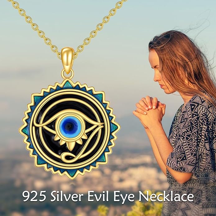Evil Eye Necklace 925 Sterling Silver Evil Eye Pendant Necklace Greek Protection Jewelry Gifts Lucky Necklace for Women Men