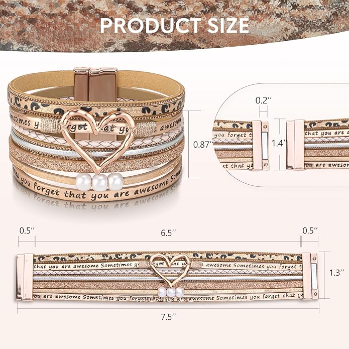 Desimtion Boho Layered Leather Wrap Inspirational Bracelets for Women, Sometimes You Forget Your Awesome Gifts for Women, Teen Girl Gifts Trendy Stuff, Christmas Jewelry for Women Girls