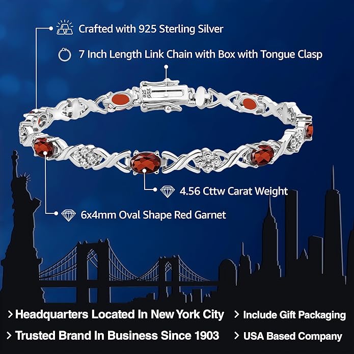 Gem Stone King 2-4 Cttw Infinity Link Gemstone Birthstone Tennis Bracelet for Women | 925 Sterling Silver | Oval 6X4MM | 7 Inch with Secure Clasp | Fine Jewelry for Her Mom Wife Anniversary