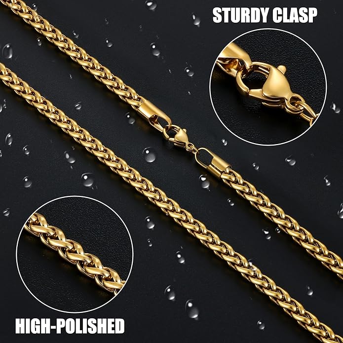 Fiusem Black Wheat Chains for Men and Women, 2/2.5/3/4/5mm Stainless Steel Necklace Chain, Mens Necklace Jewelry Gift 16-28 Inch
