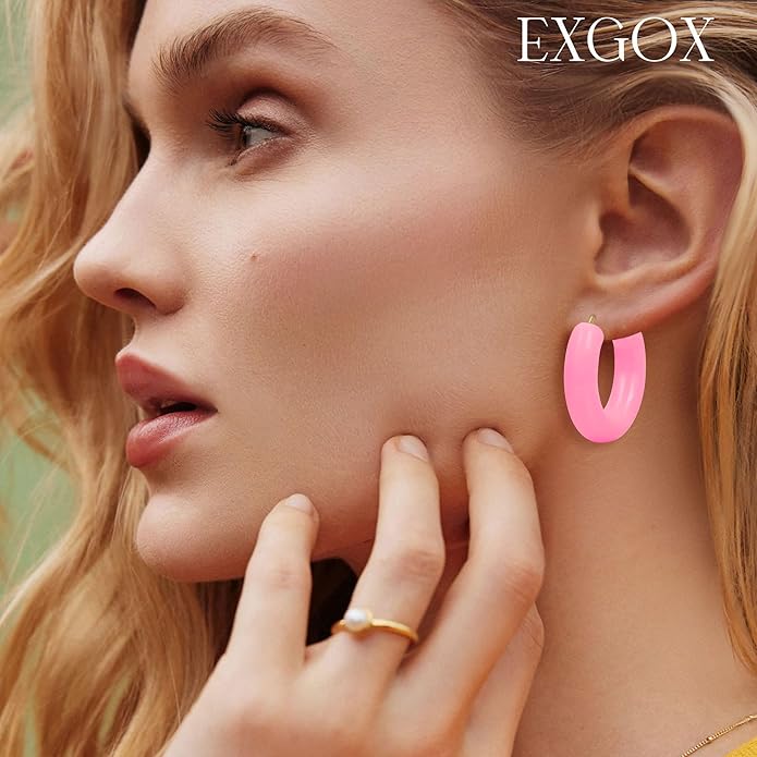 EXGOX 5mm Wide Gold Hoop Earrings for Women,Sterling Silver Hoop Earrings Large Silver Hoop Earrings Hypoallergenic Lightweight 14K Real Gold Plated Big Hoop Earrings for Women 30/40/50/60/70mm