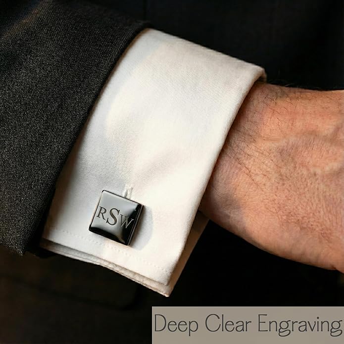 Custom Cuff Links & Personalized Tie Clip Gift Set for Men • Engraved Monogram, Date, Handwriting, Crest, Logo • Father's Day Gift for Dad • Gold, Silver, Black