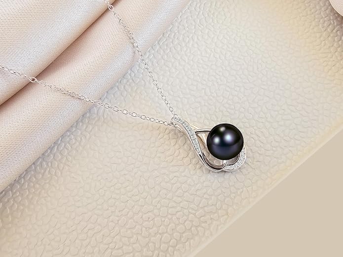 PEARLURA AAA+ 9mm Natural Black pearl necklace for women - Real pearl necklaces for women (18k gold platted 925 sterling Silver)- Wedding anniversary's gift for wife - Luxury birthday gifts for woman - Birthday gift for wife